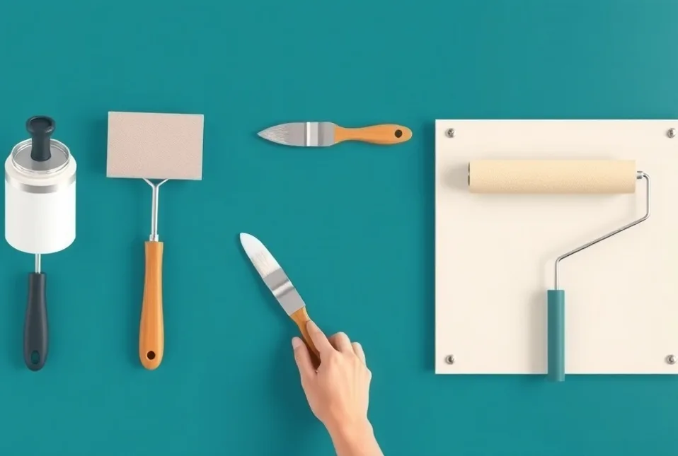 Outils de peinture disposés dans l'ordre des étapes du chantier